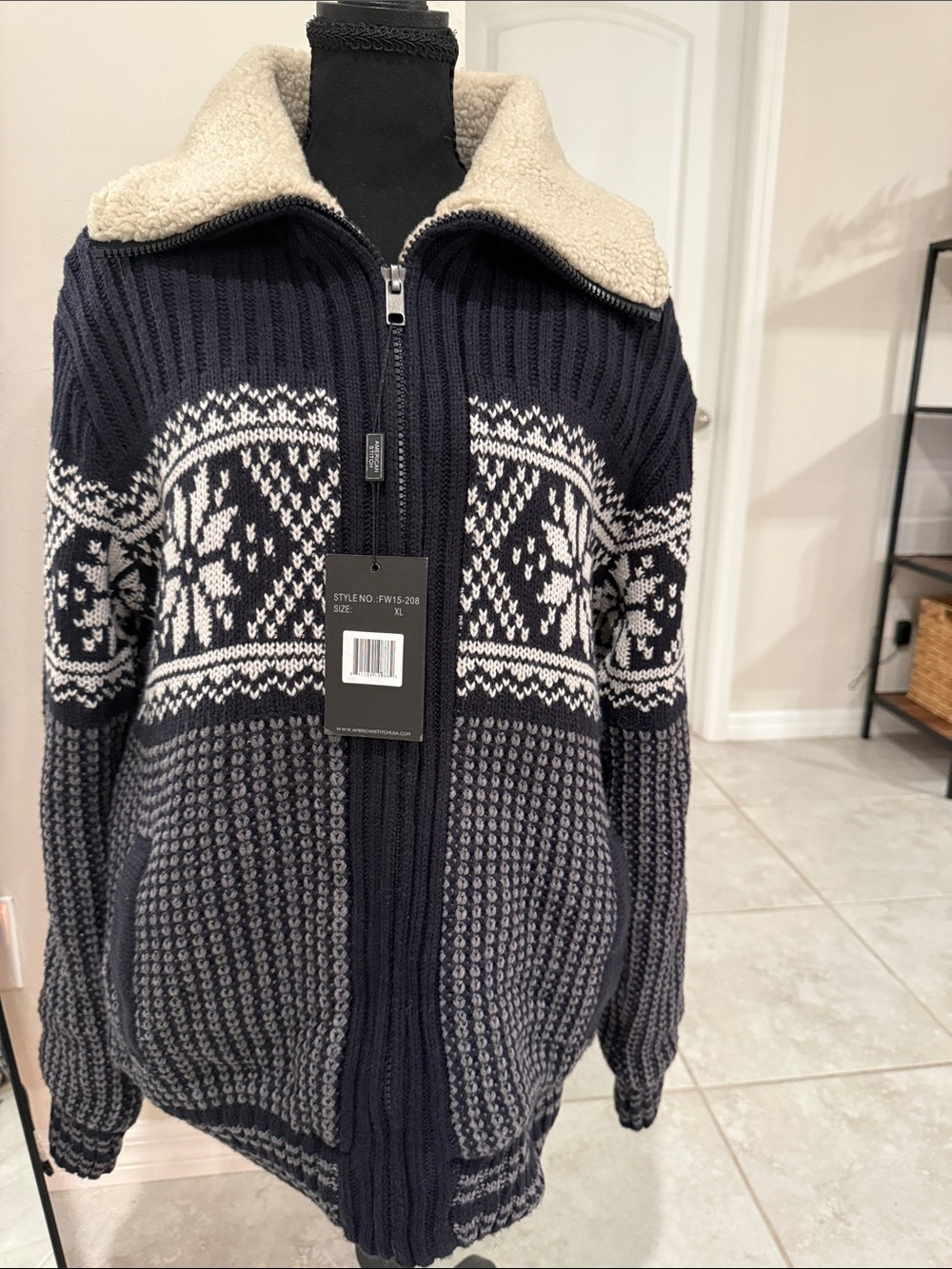 American Stitch NWT XL Fair Isle Sherpa Collar Full Zip Sweater Jacket